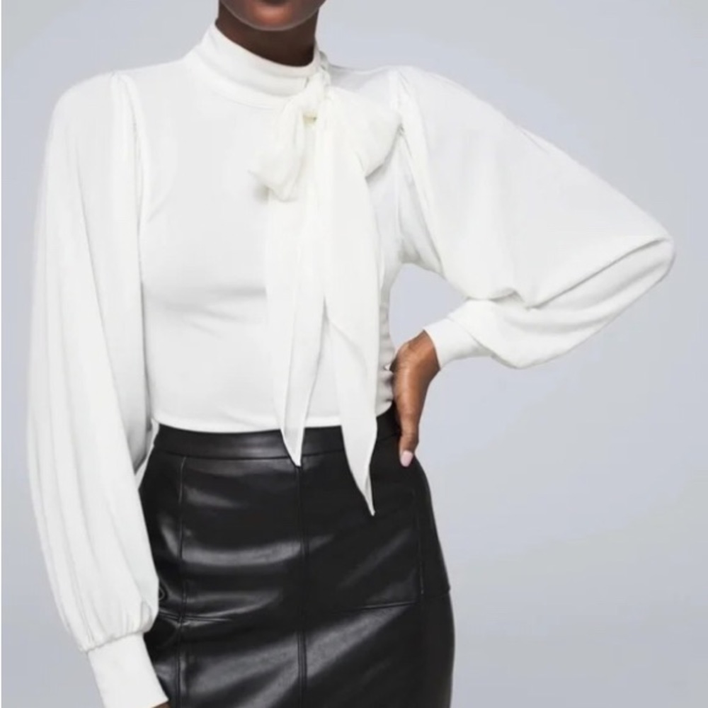 NWOT  White House Black Market Tie Neck Top XS